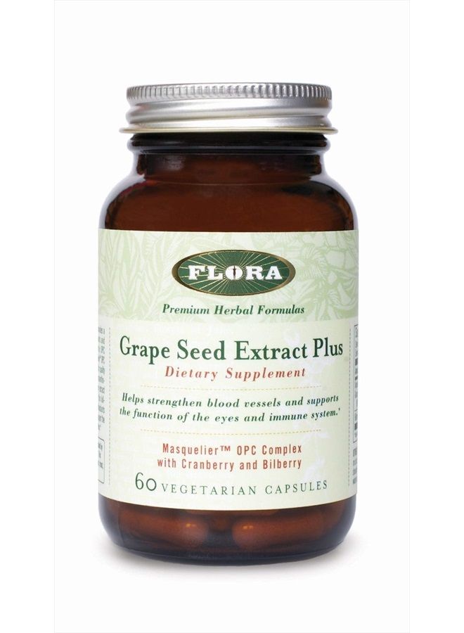 Flora مستخلص بذور العنب بلس مع مستخلص بذور العنب ماسكويلر، التوت البري والتوت الأزرق، دعم القلب، حماية من الجذور الحرة لحماية الخلايا والأنسجة، تقوية الكولاجين، 60 كبسولة نباتية - Image 1
