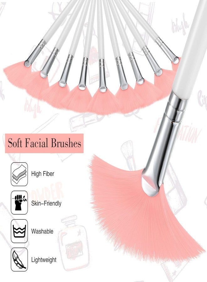 مايتيز مجموعة فرش الوجه من مايتيز، 9 قطع، فرش قناع مروحي، فرش ناعمة لتطبيق المكياج على الوجه، أدوات لتقشير قناع الجليكوليك، مكياج كريم الطين (وردي، أبيض) - Image 5