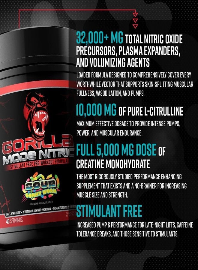 جوريلا_مايند مكمل ما قبل التمرين Gorilla Mode Nitric المُطوّر الخالي من المنبهات - أفضل مكمل ما قبل التمرين من حيث المذاق والفعالية / ضخ دموي هائل · توسيع الأوعية الدموية · قوة / 772 غرام (نكهة البرتقال المنعشة) - Image 5