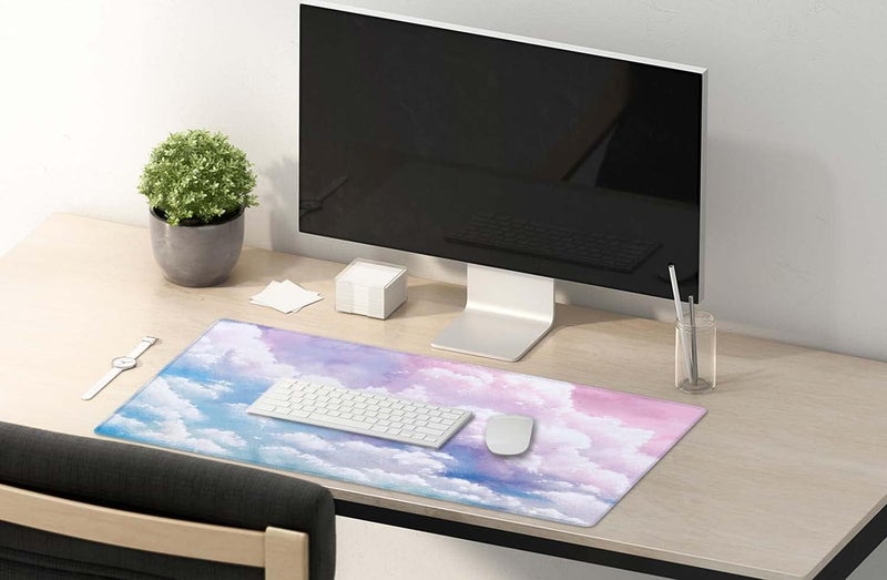 SSOIU Watercolor Pastel Sky Desk Mat, Cloud and Pink Sky Extended Mouse Pad, XXL Gaming Mouse Pad, 35.5x15.7inch - Image 5