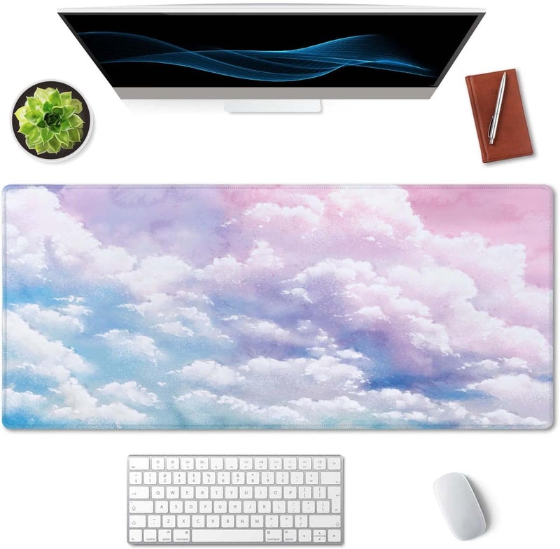 SSOIU Watercolor Pastel Sky Desk Mat, Cloud and Pink Sky Extended Mouse Pad, XXL Gaming Mouse Pad, 35.5x15.7inch - Image 3