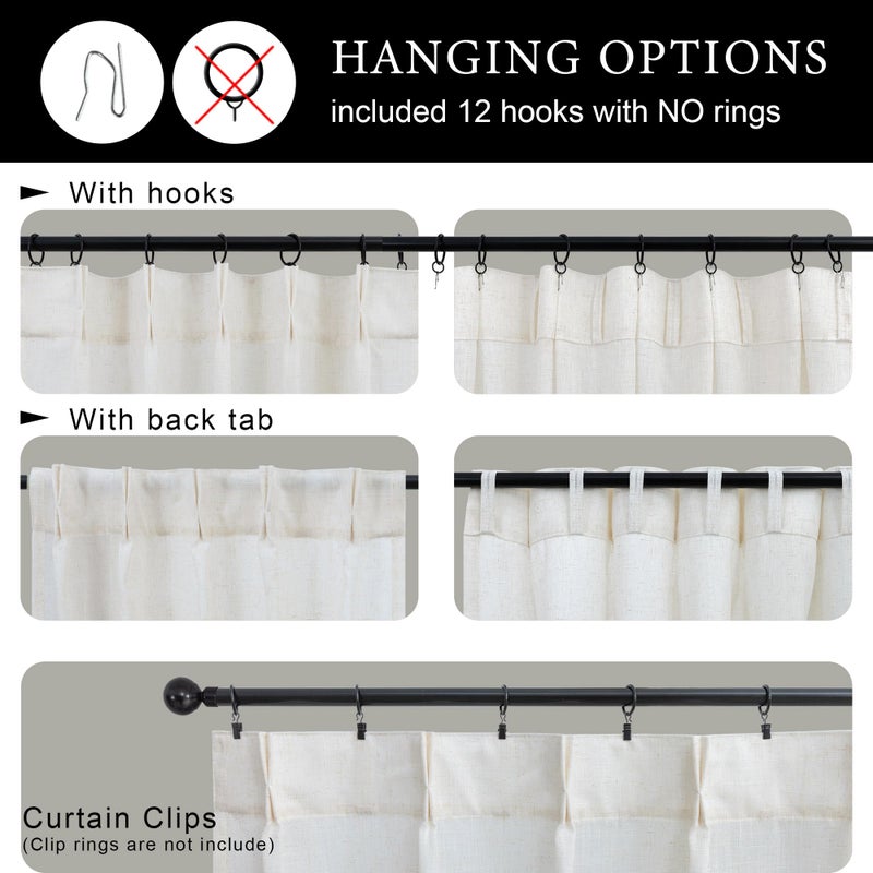 DANCURTON Pinch Pleated Cream Linen Kitchen Curtain 24 Inch Length 2 Panel Set Modern Neutral Short Cafe Curtains with Hooks Light Filtering Semi Sheer Small Window Treatment Tiers for Basement 30x24 2 FT Ivory - Image 2