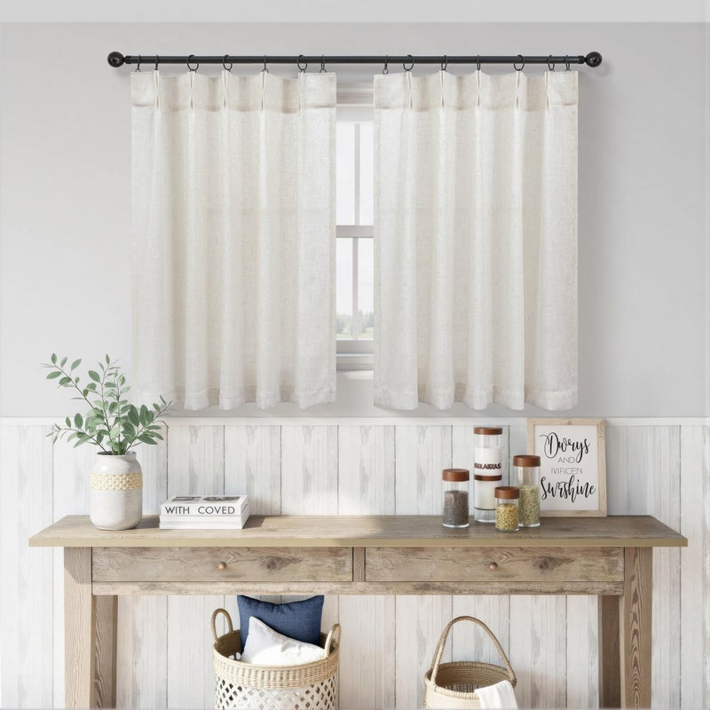 DANCURTON Pinch Pleated Cream Linen Kitchen Curtain 24 Inch Length 2 Panel Set Modern Neutral Short Cafe Curtains with Hooks Light Filtering Semi Sheer Small Window Treatment Tiers for Basement 30x24 2 FT Ivory - Image 5
