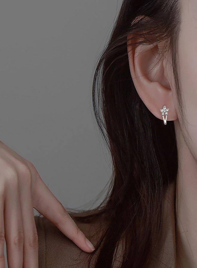 Reffeer Solid 925 Sterling Silver CZ Flower Hoop Earrings Huggie for Women Teen Girls Cute Daisy Hoop Earrings (A-Silver) - Image 3