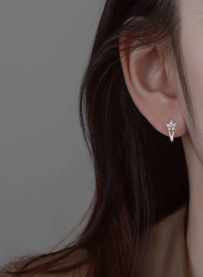Reffeer Solid 925 Sterling Silver CZ Flower Hoop Earrings Huggie for Women Teen Girls Cute Daisy Hoop Earrings (A-Silver) - Image 2