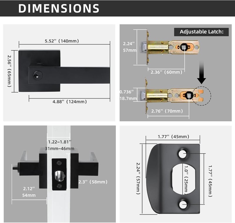 JOKO 5 Pack Entry Door Lock Set, Square Door Lever for Bedroom, Passage Door Privacy Locking Interior/Exterior Entry Door Knob/Heavy Duty Lock Different Keys - Image 4