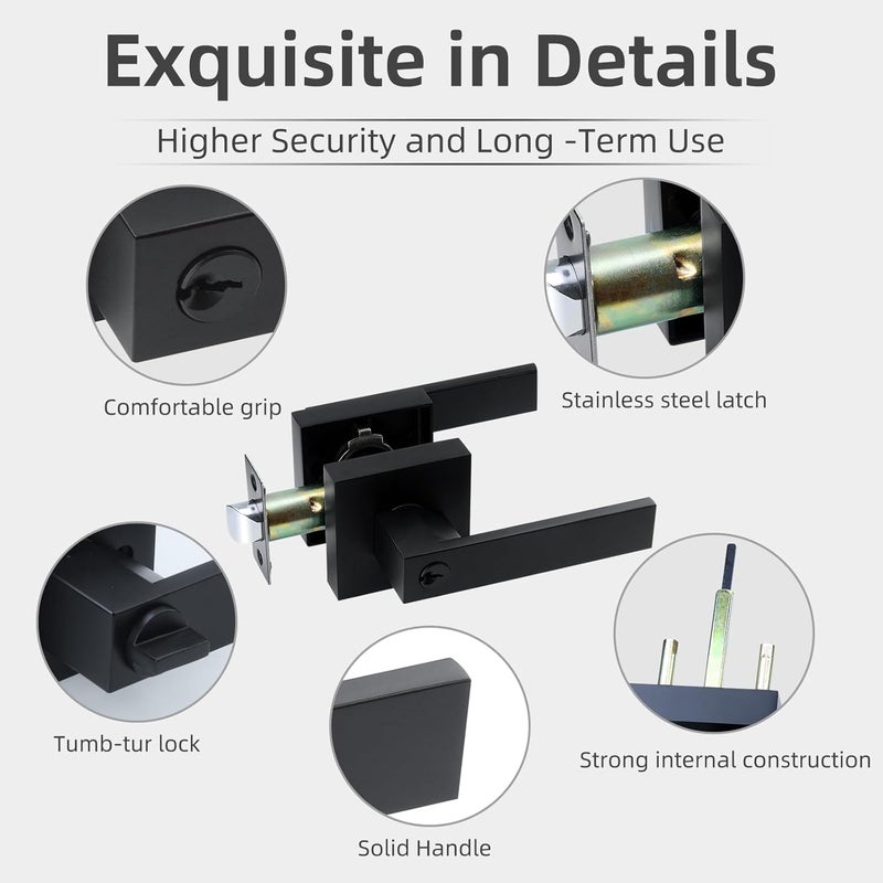 JOKO 5 Pack Entry Door Lock Set, Square Door Lever for Bedroom, Passage Door Privacy Locking Interior/Exterior Entry Door Knob/Heavy Duty Lock Different Keys - Image 5