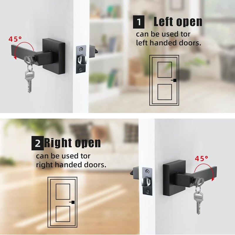 JOKO 5 Pack Entry Door Lock Set, Square Door Lever for Bedroom, Passage Door Privacy Locking Interior/Exterior Entry Door Knob/Heavy Duty Lock Different Keys - Image 3