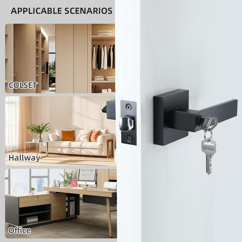 JOKO 5 Pack Entry Door Lock Set, Square Door Lever for Bedroom, Passage Door Privacy Locking Interior/Exterior Entry Door Knob/Heavy Duty Lock Different Keys - Image 2