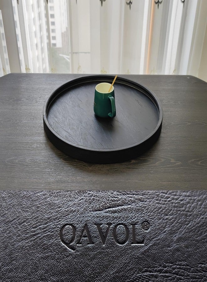 QAVOL 20 * 20 inches high-end Light Luxury Leather Round Oversized Service Tray, Ottoman Tray，Coffee Tray, Food Tray, Family Dinner, Out-of-House Picnic, Party Essential Tray (20 inch Black) - Image 5