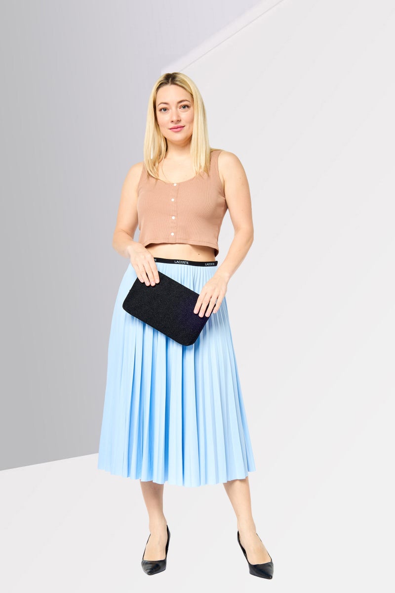 LACOSTE Women Brand Logo Pleated Skirts, Blue - Image 2