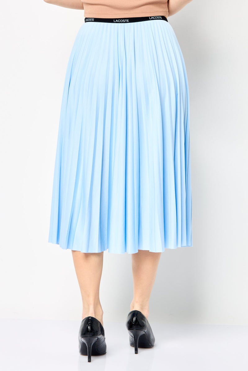 LACOSTE Women Brand Logo Pleated Skirts, Blue - Image 3