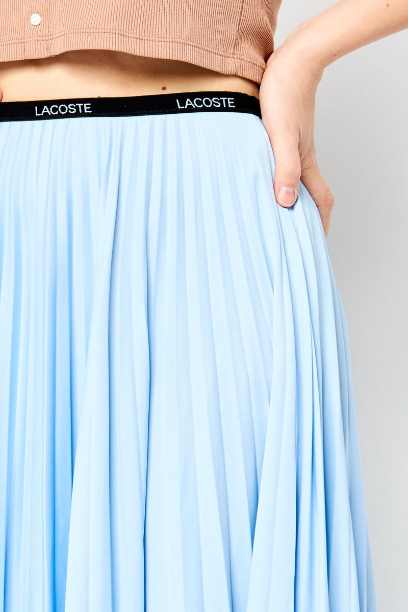 LACOSTE Women Brand Logo Pleated Skirts, Blue - Image 4