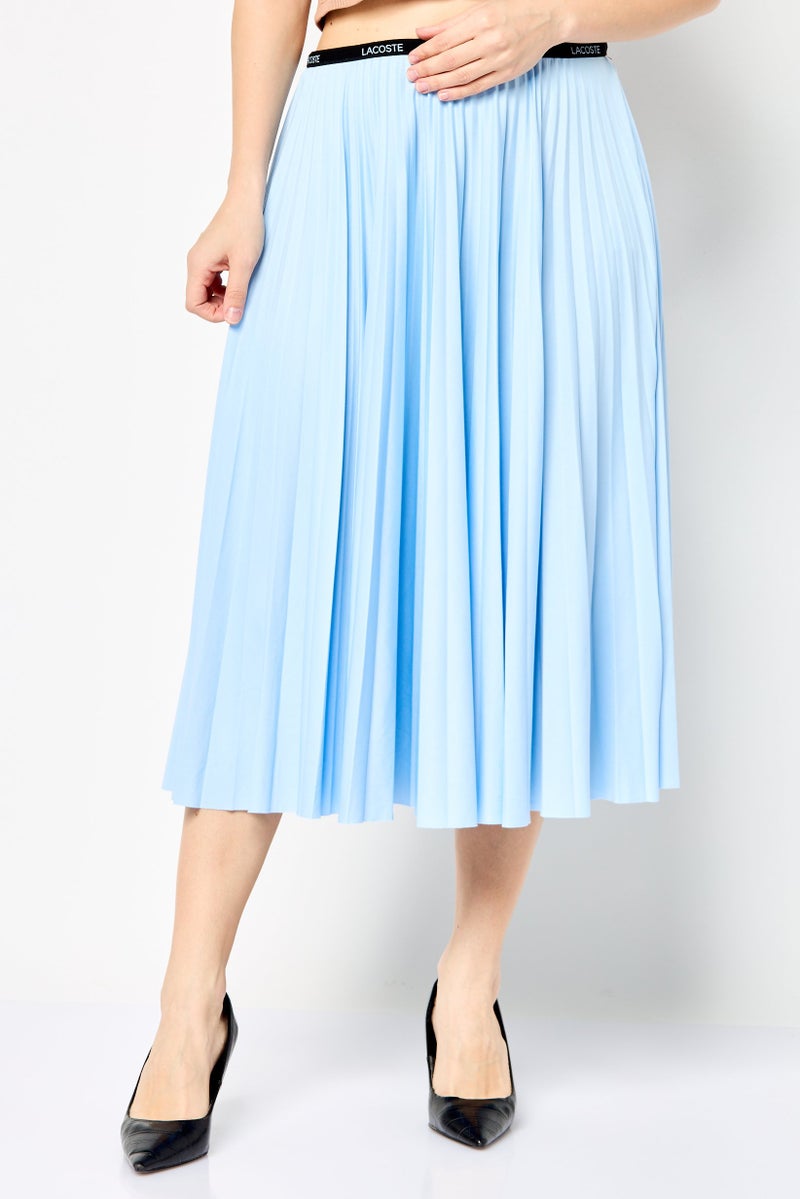 LACOSTE Women Brand Logo Pleated Skirts, Blue - Image 1