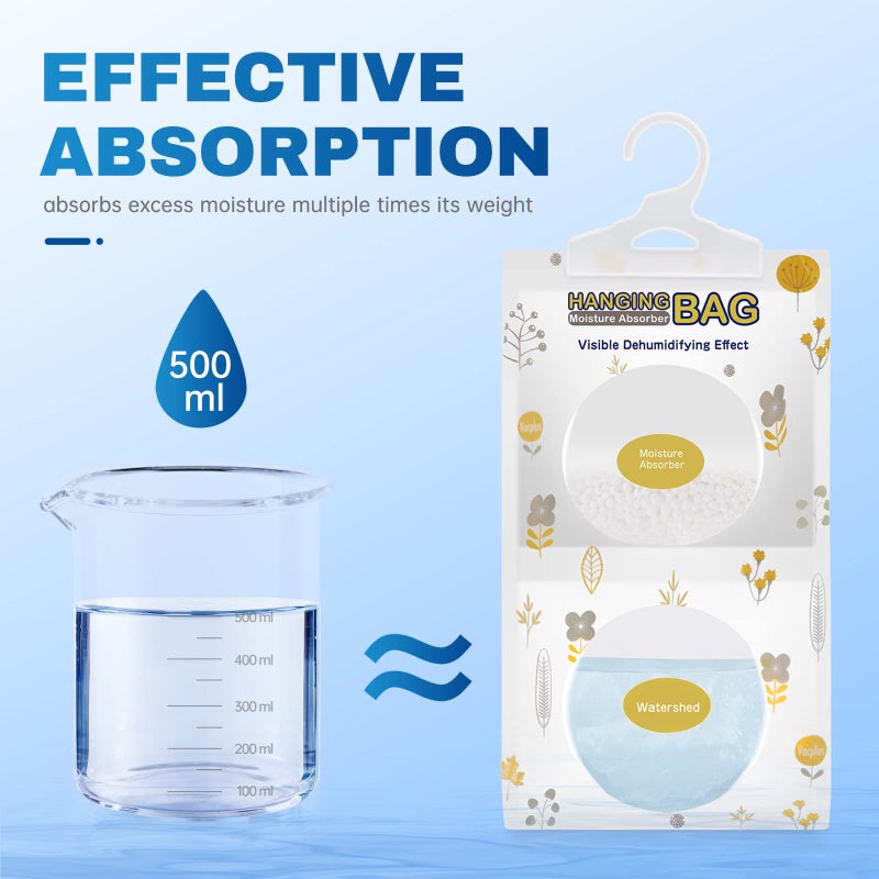 Vacplus Moisture Absorbers Packets, Fragrance Free 5 Pack, Humidity Packs, Dessicant Packets, Hanging Closet Dehumidifier Bags, Odor Eliminator for Bathroom 9.8OZ - Image 2
