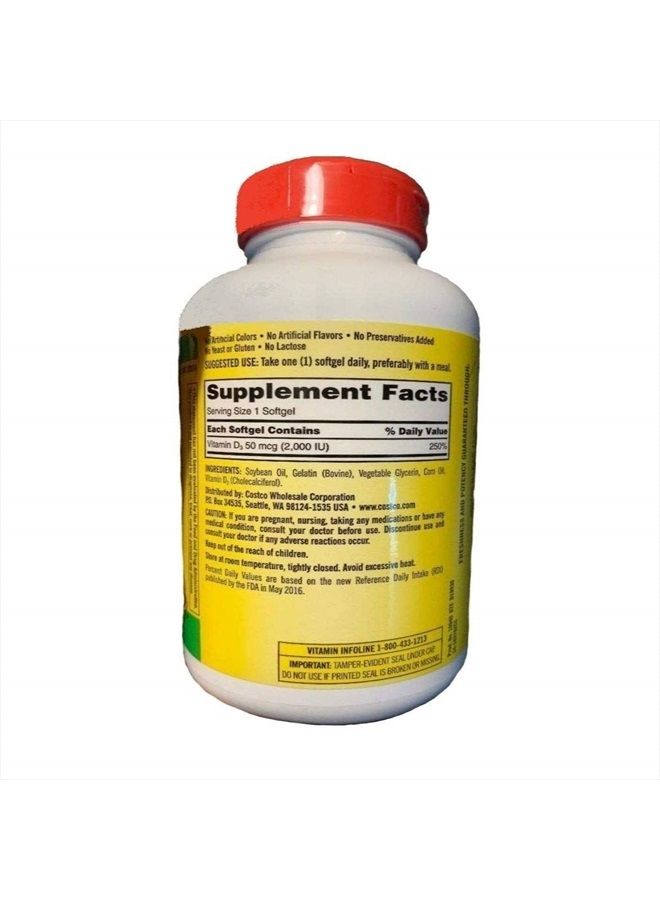 Kirkland Signature Maximum Strength Vitamin D3 2000 I.U. 600 Softgels, Bottle Personal Healthcare / Health Care  - Image 2
