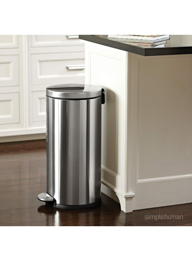 simplehuman سلة مهملات بسيطة إنسان سعة 30 لتر / 8 جالون دائرية مع دواسة، من الفولاذ المقاوم للصدأ المصقول، 15.1 × 12.4 × 25.6 بوصة - Image 2