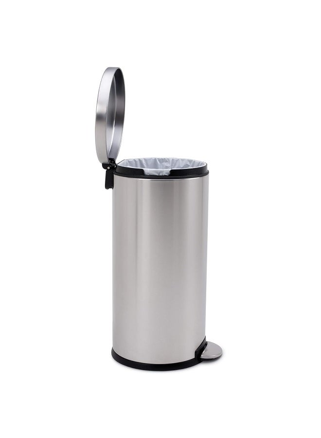 simplehuman سلة مهملات بسيطة إنسان سعة 30 لتر / 8 جالون دائرية مع دواسة، من الفولاذ المقاوم للصدأ المصقول، 15.1 × 12.4 × 25.6 بوصة - Image 4