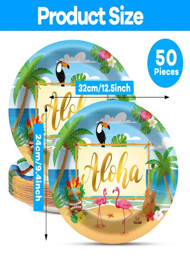 Lonfliness 50 PCS Hawaiian Luau Party Plates Decorations Supplies Large 11 Inch Summer Aloha Party Disposable Paper Plates Hawaii Tropical Heavy Duty Dish Tray for Summer Birthday Party Baby Shower - Image 2