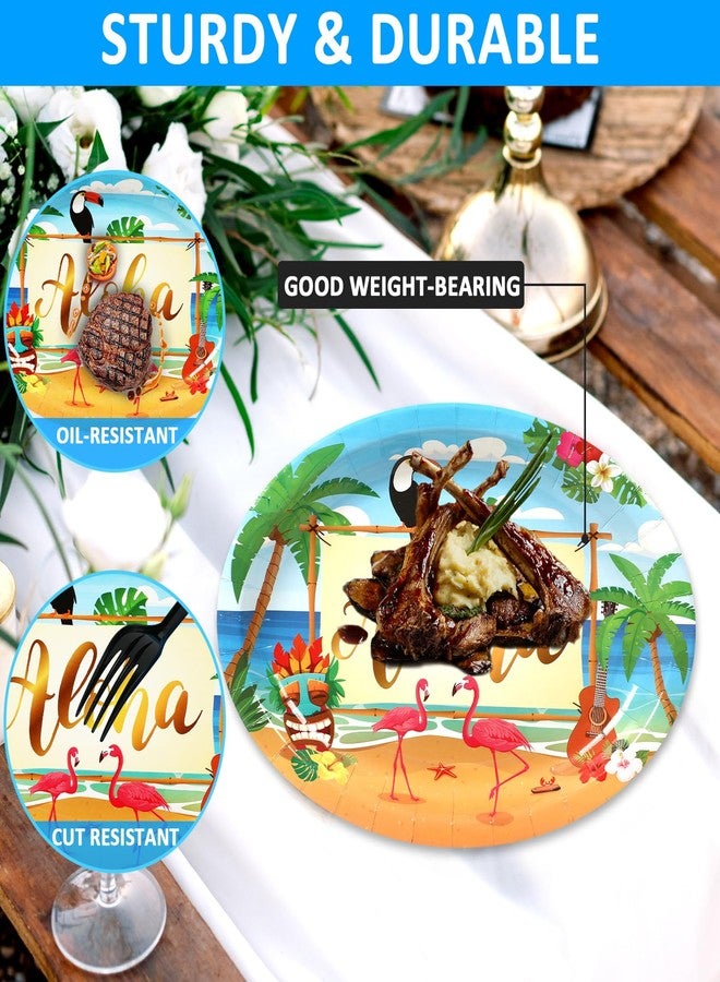 Lonfliness 50 PCS Hawaiian Luau Party Plates Decorations Supplies Large 11 Inch Summer Aloha Party Disposable Paper Plates Hawaii Tropical Heavy Duty Dish Tray for Summer Birthday Party Baby Shower - Image 3