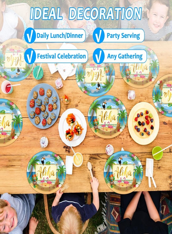 Lonfliness 50 PCS Hawaiian Luau Party Plates Decorations Supplies Large 11 Inch Summer Aloha Party Disposable Paper Plates Hawaii Tropical Heavy Duty Dish Tray for Summer Birthday Party Baby Shower - Image 5