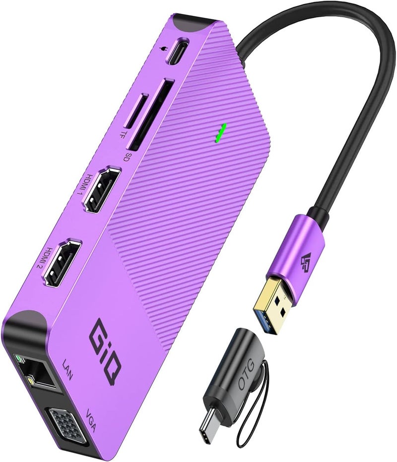 Giq USB Docking Station USB C HUB USB 3.0 to Dual HDMI VGA Adapter Triple Display USB C Laptop Docking Station Dual Monitor HDMI Splitter Extender Compatible with MacBook M1 M2 USB Dock-Purple - Image 1