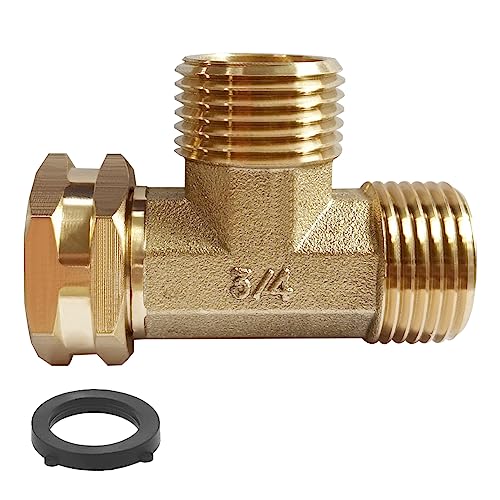 Joywayus Brass Swivel Pipe Fitting Tee - 3-Way Adapter, 3/4" GHT Female Male Male - Image 1