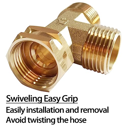 Joywayus Brass Swivel Pipe Fitting Tee - 3-Way Adapter, 3/4" GHT Female Male Male - Image 3