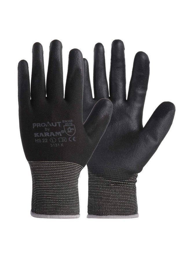 Karam Karam HS22 Safety Gloves for Mechanical Risk | Safety Work Gloves with Black Liner with Black PU Coating | Multipurpose Use | Cut Resistant | Abrasion, Tear & Puncture Resistant | Size-M | PACK OF 3  - Image 1