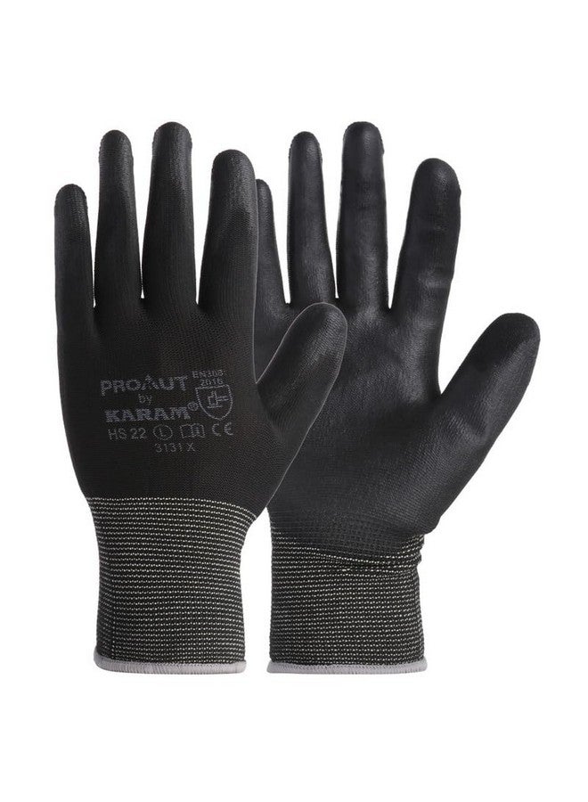 Karam Karam HS22 Safety Gloves for Mechanical Risk | Safety Work Gloves with Black Liner with Black PU Coating | Multipurpose Use | Cut Resistant | Abrasion, Tear & Puncture Resistant | Size-M | PACK OF 3  - Image 2