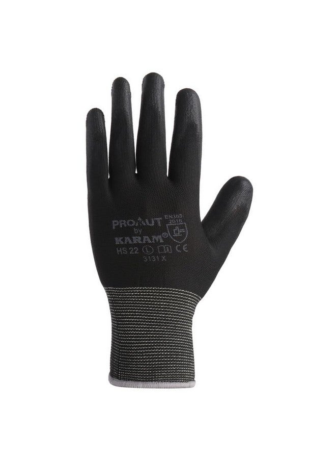 Karam Karam HS22 Safety Gloves for Mechanical Risk | Safety Work Gloves with Black Liner with Black PU Coating | Multipurpose Use | Cut Resistant | Abrasion, Tear & Puncture Resistant | Size-M | PACK OF 3  - Image 3