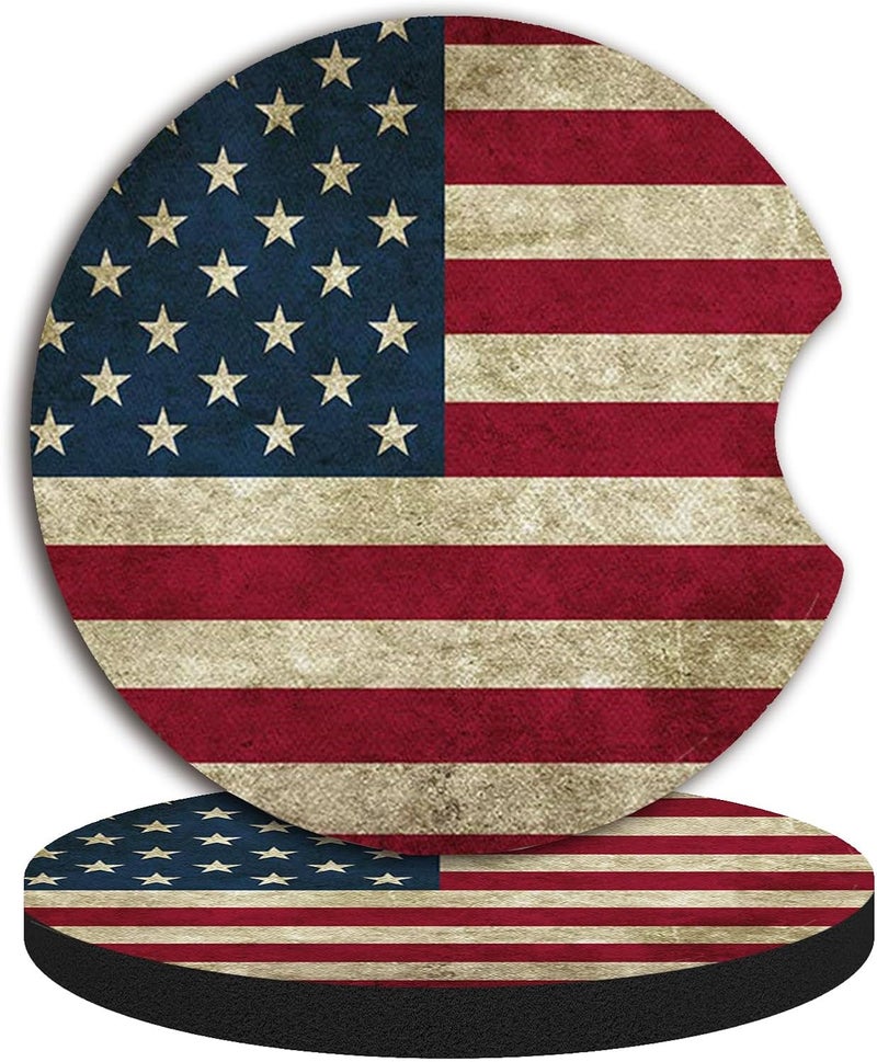 Adastrah Car Coasters for Cup Holders，Car Cup Holder Coasters, 2 Pack Cup Holder Coasters for Car, Anti Slip Rubber Car Cup Mat with A Finger Notch, Cute Car Interior Accessories for Women 2.75" American Flag - Image 5