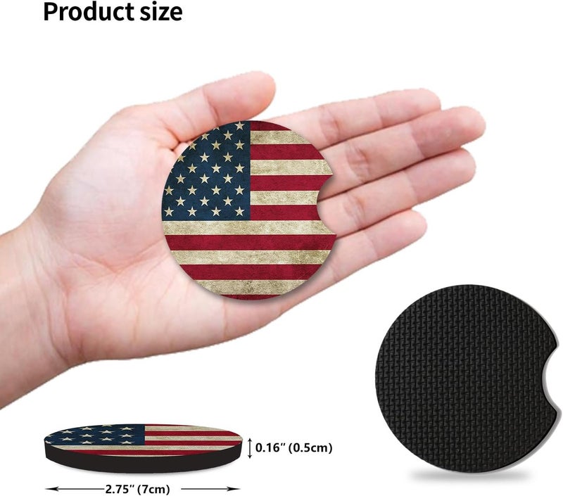 Adastrah Car Coasters for Cup Holders，Car Cup Holder Coasters, 2 Pack Cup Holder Coasters for Car, Anti Slip Rubber Car Cup Mat with A Finger Notch, Cute Car Interior Accessories for Women 2.75" American Flag - Image 4