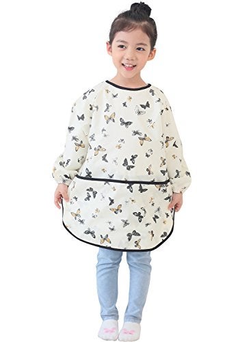 Plie Kids Painting Apron Waterproof Long Sleeve Art Smock for Toddlers Preschoolers Messy Play Baking Crafts Cooking Sensory Activities Ages 110 Butterfly Print 38XXL - Image 1