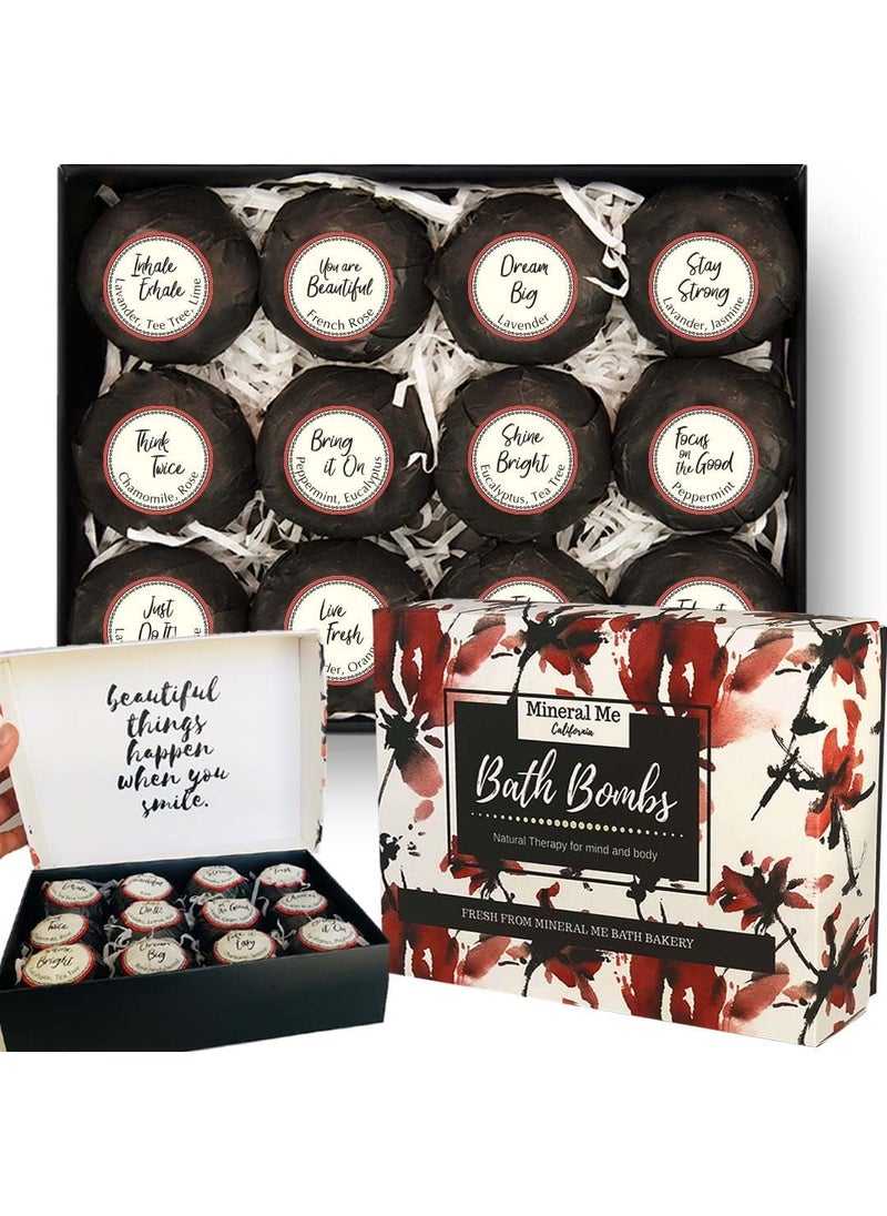 Mineral Me California - Bath Bombs for Women Relaxing with Inspirational Messages 12 Natural and Organic Bath Bombs with Essential Oils  Skin Moisturizing Shea Butter Birthday Gift Appreciation Gift for Wife Girlfriend - Image 1