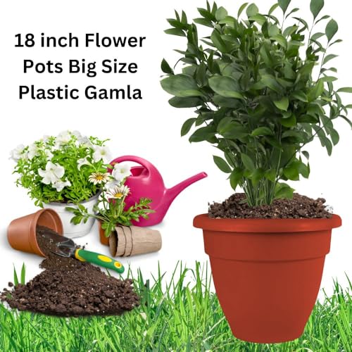 SOUVENIR IMAGINEA 18 inch Plastic planters Big Size Outdoor Gardening Plant Container for Garden Terrace Balcony Patio Nursery Indoor Large Flower Pots for Home Office Decor (Pack of 6, RED) - Image 3