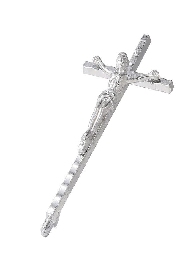 Imerance Crucifix Wall Cross Small Metal Slender Catholic Crosses Silver Cross Wall Décor(4.72inches - Silver) - Image 4