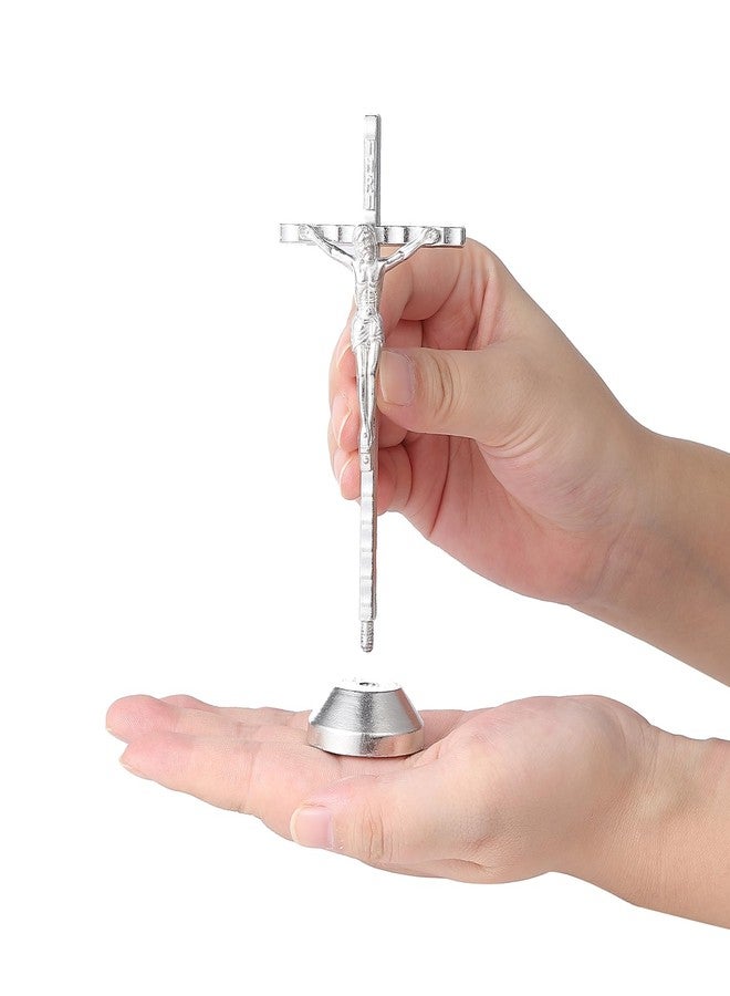 Imerance Crucifix Wall Cross Small Metal Slender Catholic Crosses Silver Cross Wall Décor(4.72inches - Silver) - Image 1