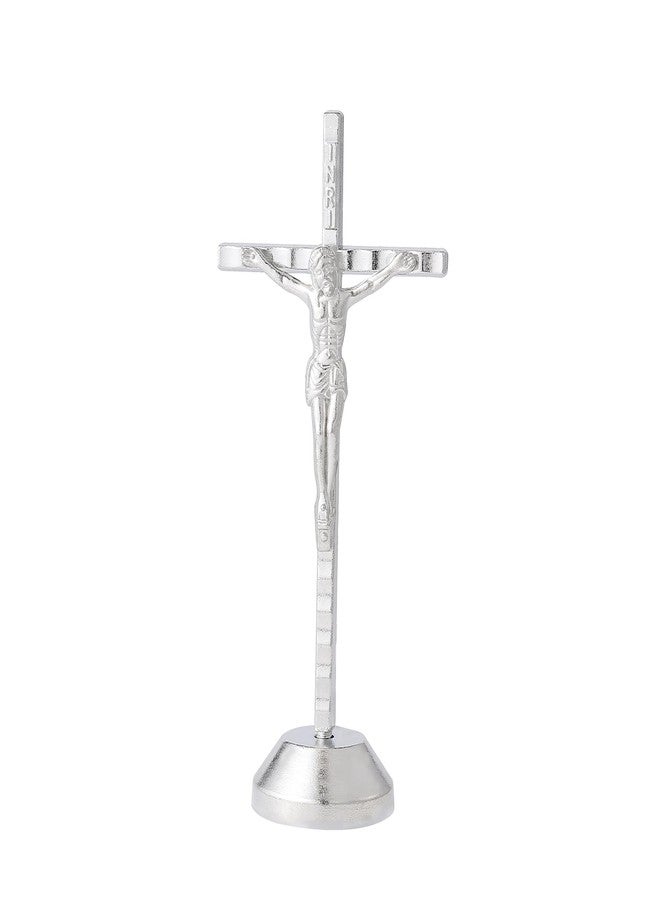 Imerance Crucifix Wall Cross Small Metal Slender Catholic Crosses Silver Cross Wall Décor(4.72inches - Silver) - Image 2