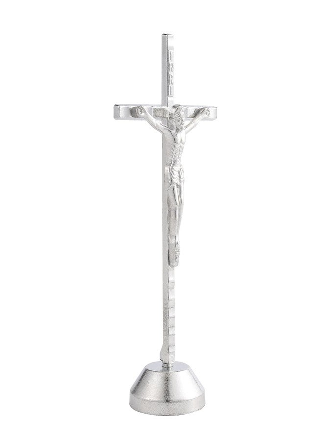 Imerance Crucifix Wall Cross Small Metal Slender Catholic Crosses Silver Cross Wall Décor(4.72inches - Silver) - Image 3