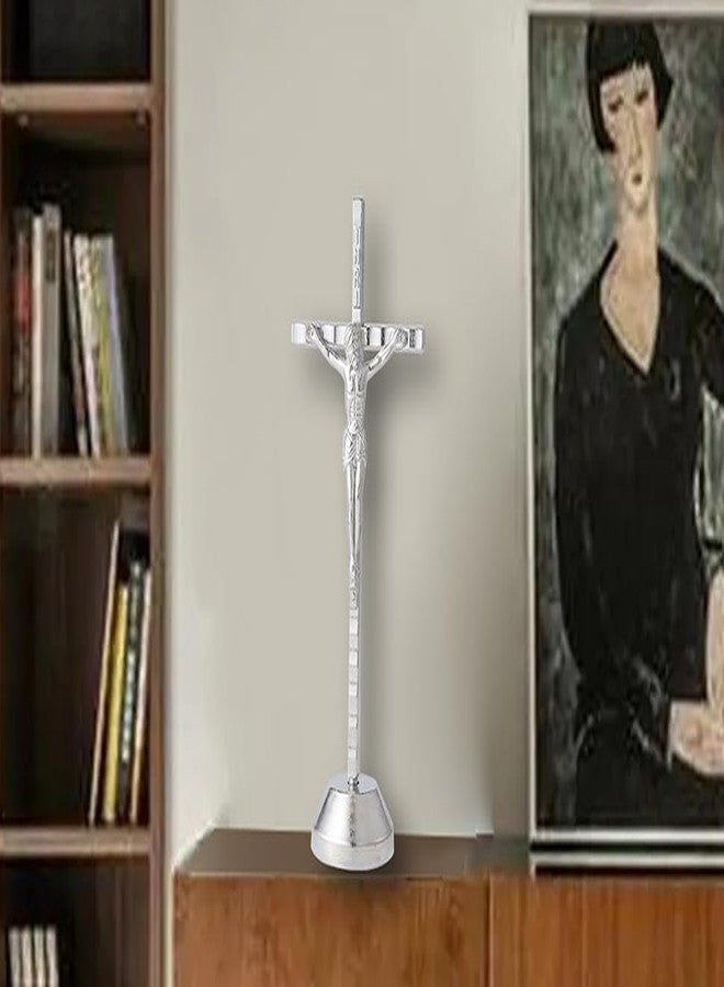 Imerance Crucifix Wall Cross Small Metal Slender Catholic Crosses Silver Cross Wall Décor(4.72inches - Silver) - Image 5