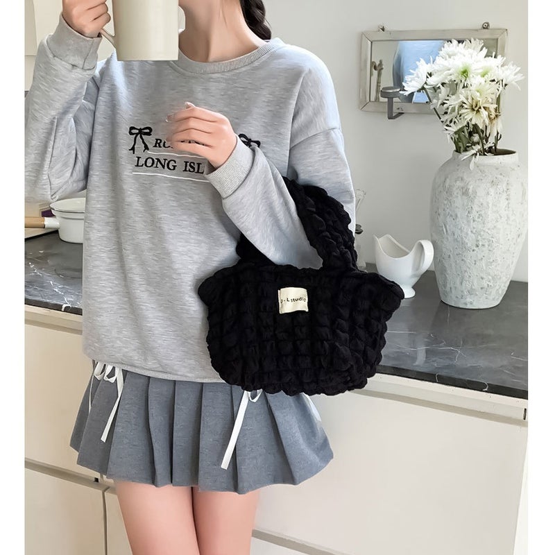 South Korea Ins Girl Heart Pleated Bubble Bag Underarm Bag Portable Small Fresh Bag Women'S Large Capacity - Image 3