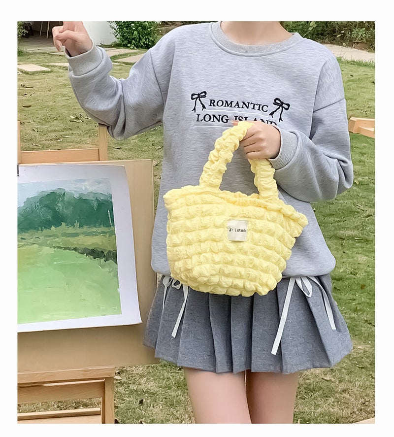 South Korea Ins Girl Heart Pleated Bubble Bag Underarm Bag Portable Small Fresh Bag Women'S Large Capacity - Image 1