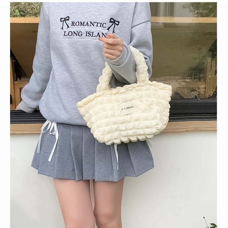 South Korea Ins Girl Heart Pleated Bubble Bag Underarm Bag Portable Small Fresh Bag Women'S Large Capacity - Image 2