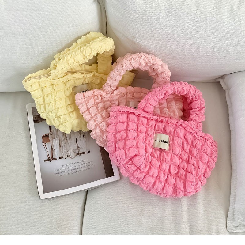 South Korea Ins Girl Heart Pleated Bubble Bag Underarm Bag Portable Small Fresh Bag Women'S Large Capacity - Image 5