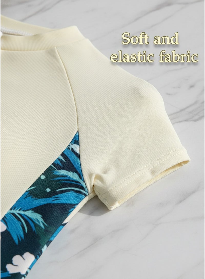 Mark Fairwhale Spliced Short Sleeved Front Zipper One-Piece Dress Swimsuit - Image 4