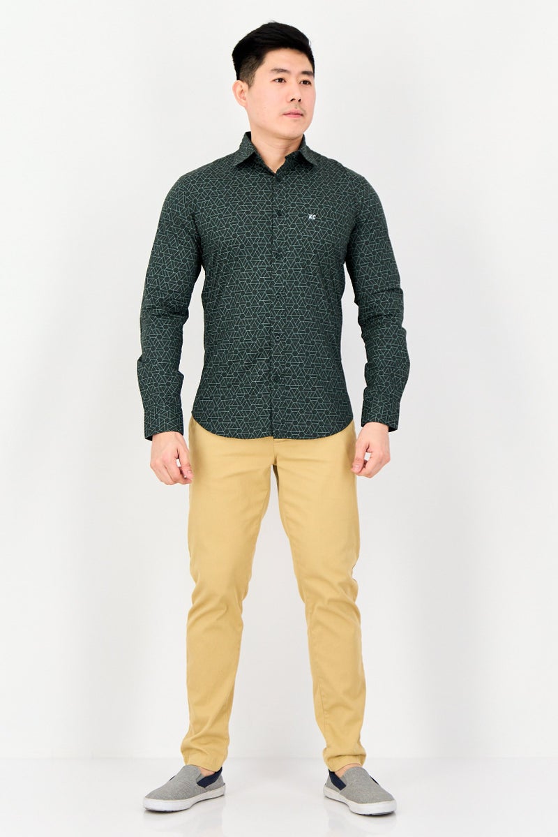 Kenneth Cole Men Slim Fit Long Sleeve Geometric Casual Shirt, Multicolor - Image 3