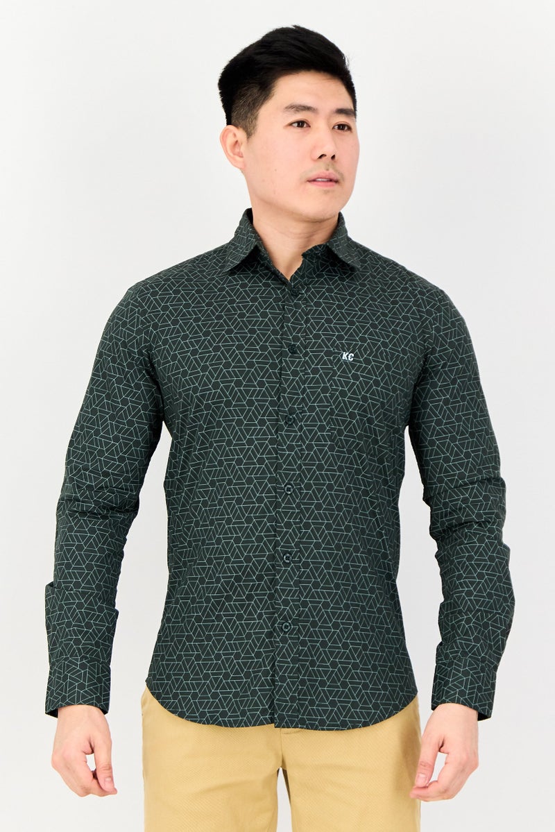 Kenneth Cole Men Slim Fit Long Sleeve Geometric Casual Shirt, Multicolor - Image 1
