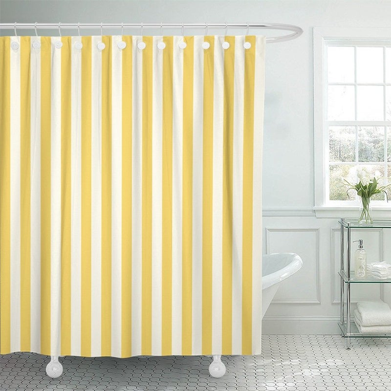 Emvency Stripe Shower Curtain Waterproof Vertical White Yellow Striped Polyester Fabric 60 x 72 Inches Set with Hooks