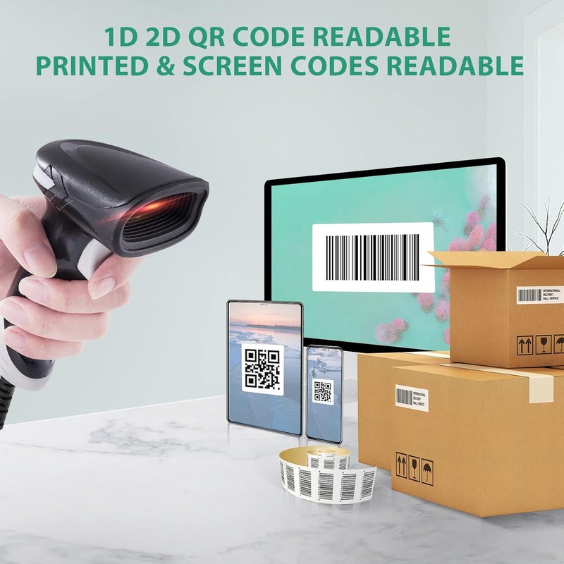 JRHC 2D Barcode Scanner, Handheld Wired 1D Bar Code Scanner Dustproof Shockproof Waterproof Plug and Play Fast Automatic Barcode Reader for Mobile Payment, Pos System, Supermarket Inventory Management - Image 3